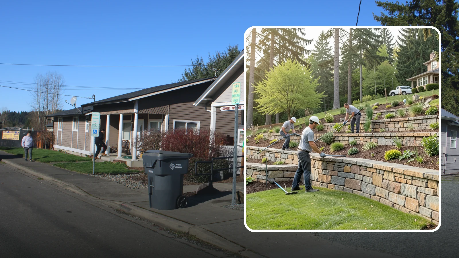 Terracing in South Prairie, Pierce County, WA - Terraced landscaping that transforms steep, unusable slopes into level, plantable, usable tiers.