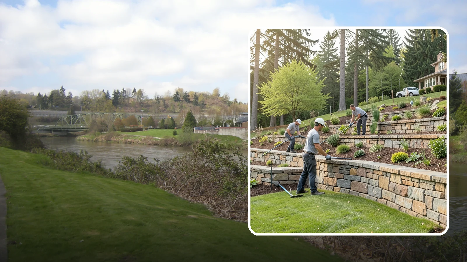 Terracing in Tukwila, King County, WA - Terraced landscaping that transforms steep, unusable slopes into level, plantable, usable tiers.
