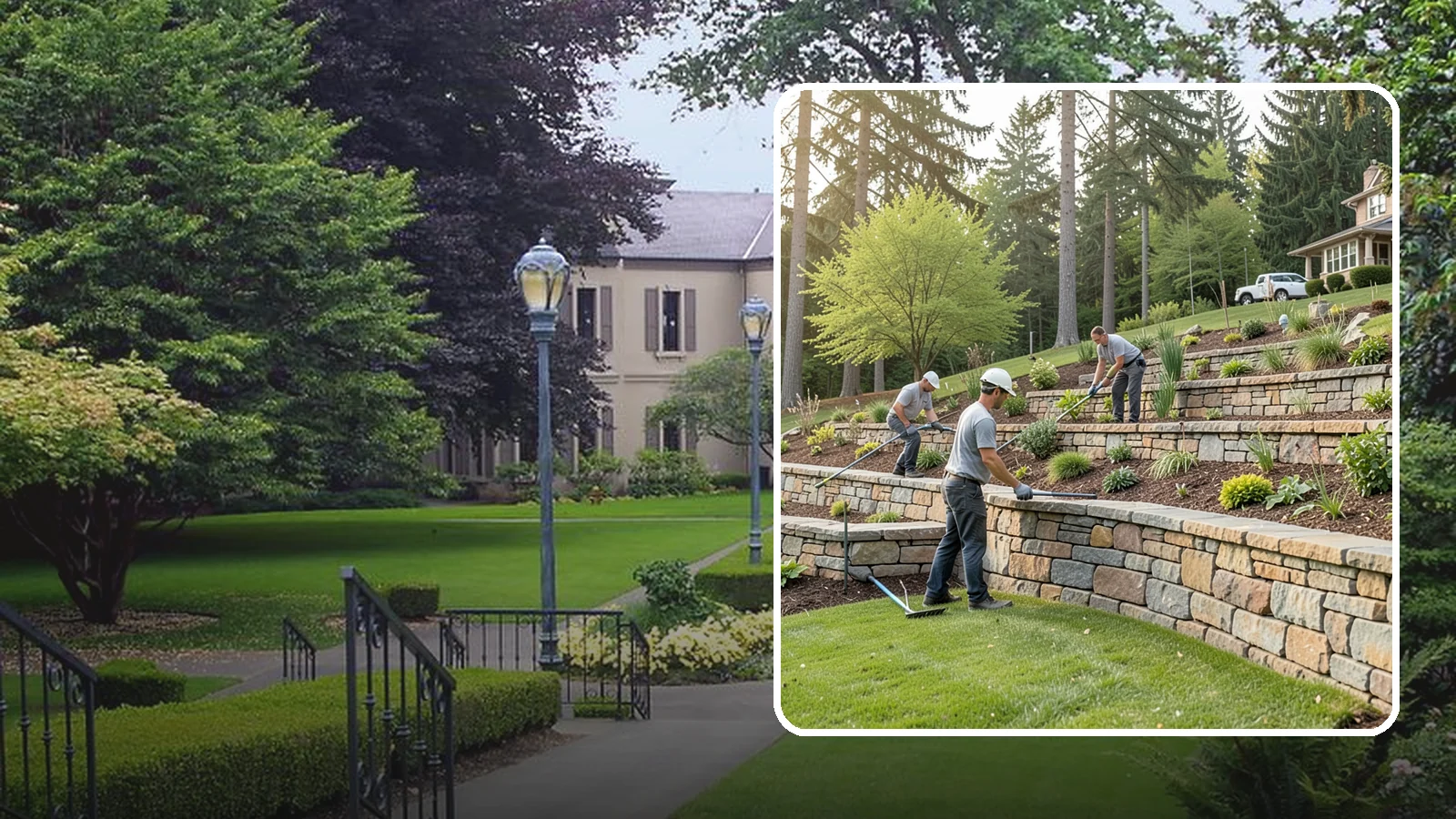 Terracing in Woodinville, King County, WA - Terraced landscaping that transforms steep, unusable slopes into level, plantable, usable tiers.