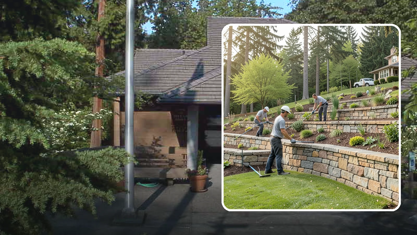 Terracing in Yarrow Point, King County, WA - Terraced landscaping that transforms steep, unusable slopes into level, plantable, usable tiers.