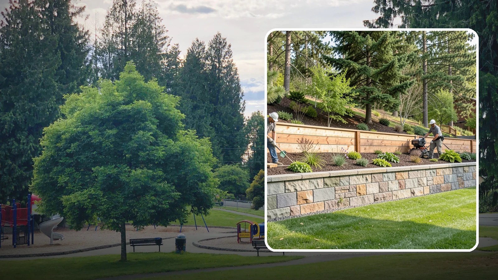 Timber Retaining Wall in Bonney Lake, Pierce County, WA - A warm, budget-friendly wall built from pressure-treated timbers, well suited to short and mid-height slopes in Northwest yards.