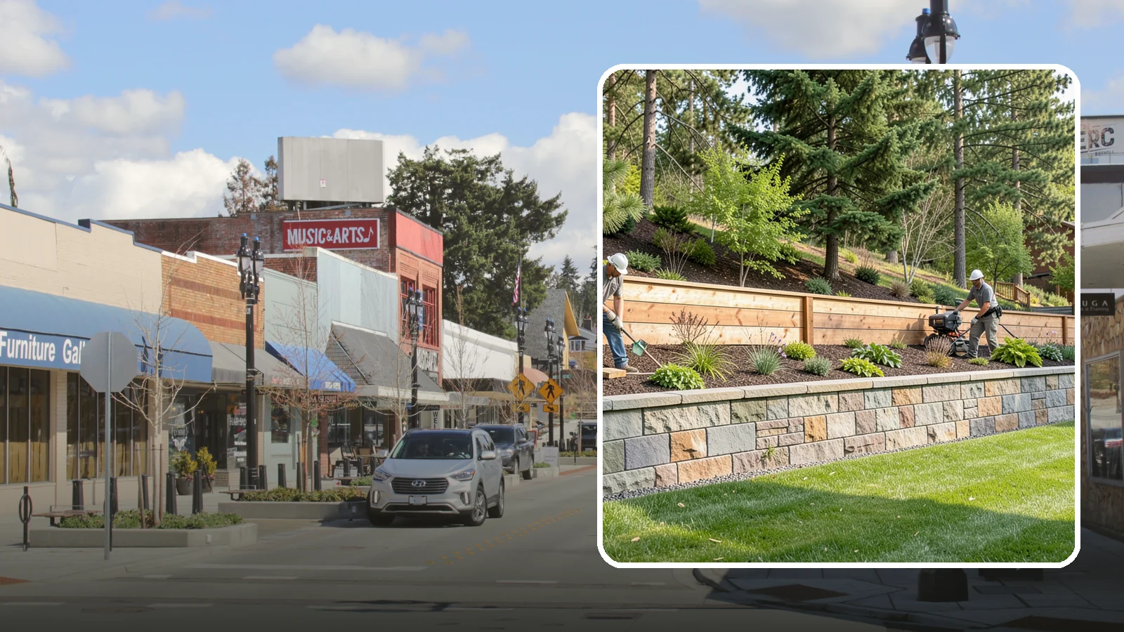 Timber Retaining Wall in Bothell, King County, WA - A warm, budget-friendly wall built from pressure-treated timbers, well suited to short and mid-height slopes in Northwest yards.