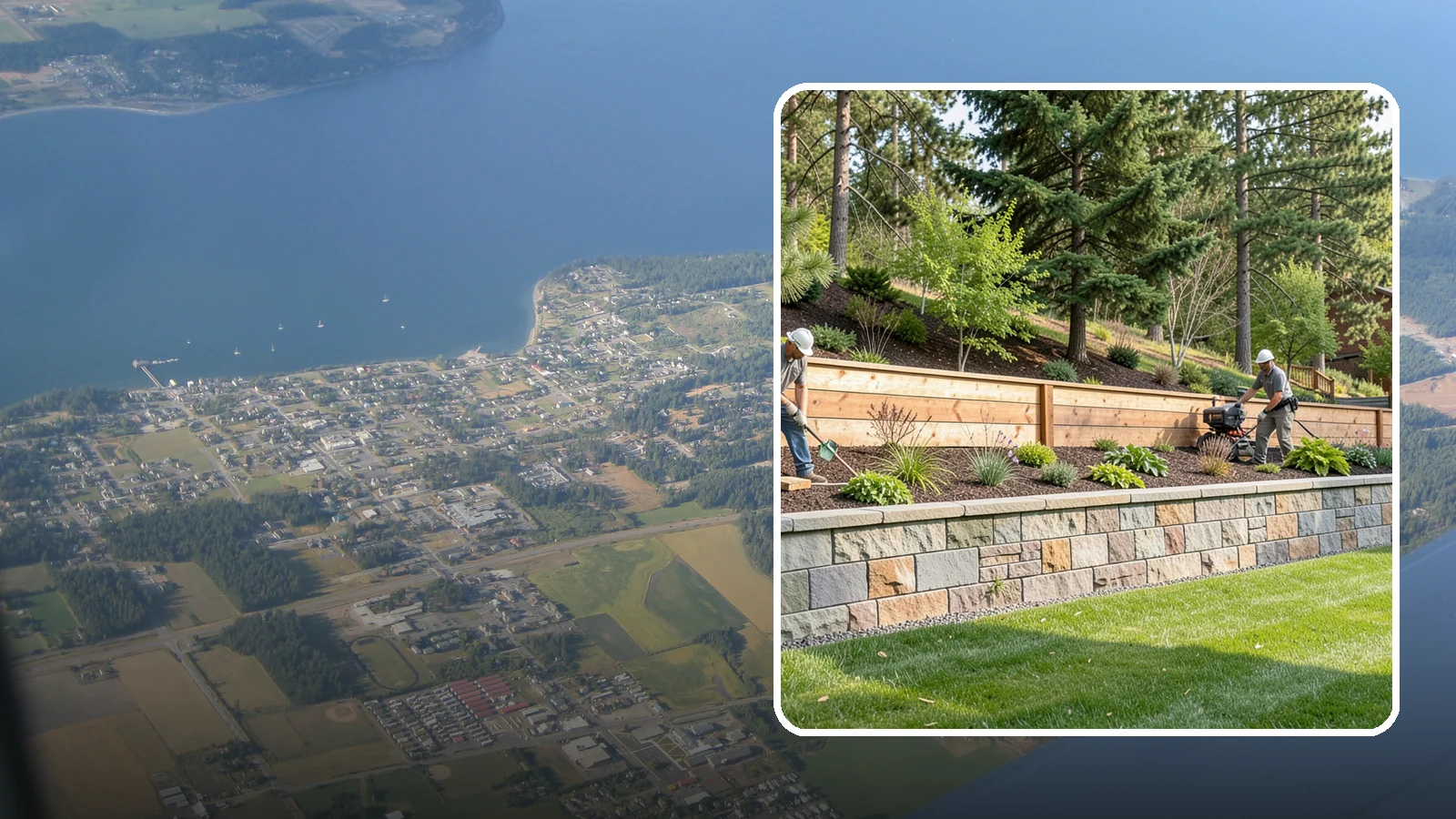 Timber Retaining Wall in Coupeville, Island County, WA - A warm, budget-friendly wall built from pressure-treated timbers, well suited to short and mid-height slopes in Northwest yards.