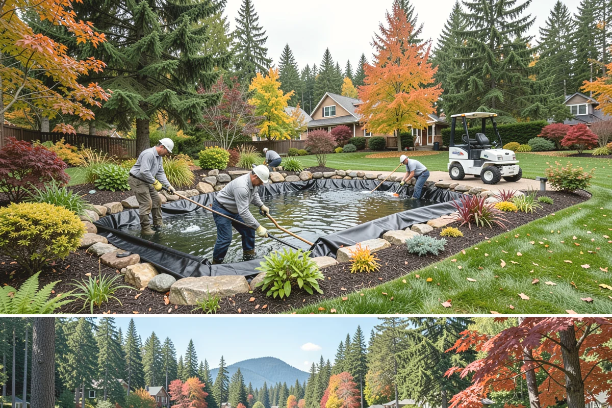 Timber Retaining Wall in Covington, King County, WA - Best built in the drier months of late spring through early fall so timbers seat well and backfill compacts in Puget Sound soils.