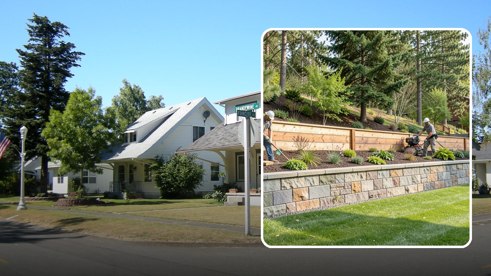 Timber Retaining Wall in DuPont, Pierce County, WA - A warm, budget-friendly wall built from pressure-treated timbers, well suited to short and mid-height slopes in Northwest yards.