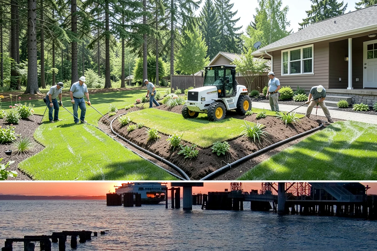 Timber Retaining Wall in Edmonds, Snohomish County, WA - Best built in the drier months of late spring through early fall so timbers seat well and backfill compacts in Puget Sound soils.