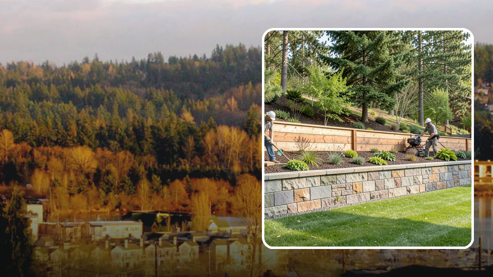 Timber Retaining Wall in Kenmore, King County, WA - A warm, budget-friendly wall built from pressure-treated timbers, well suited to short and mid-height slopes in Northwest yards.