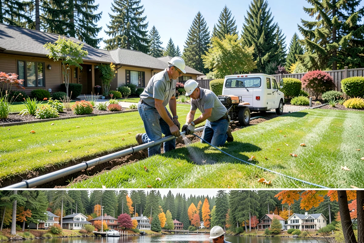 Timber Retaining Wall in La Conner, Skagit County, WA - Best built in the drier months of late spring through early fall so timbers seat well and backfill compacts in Puget Sound soils.