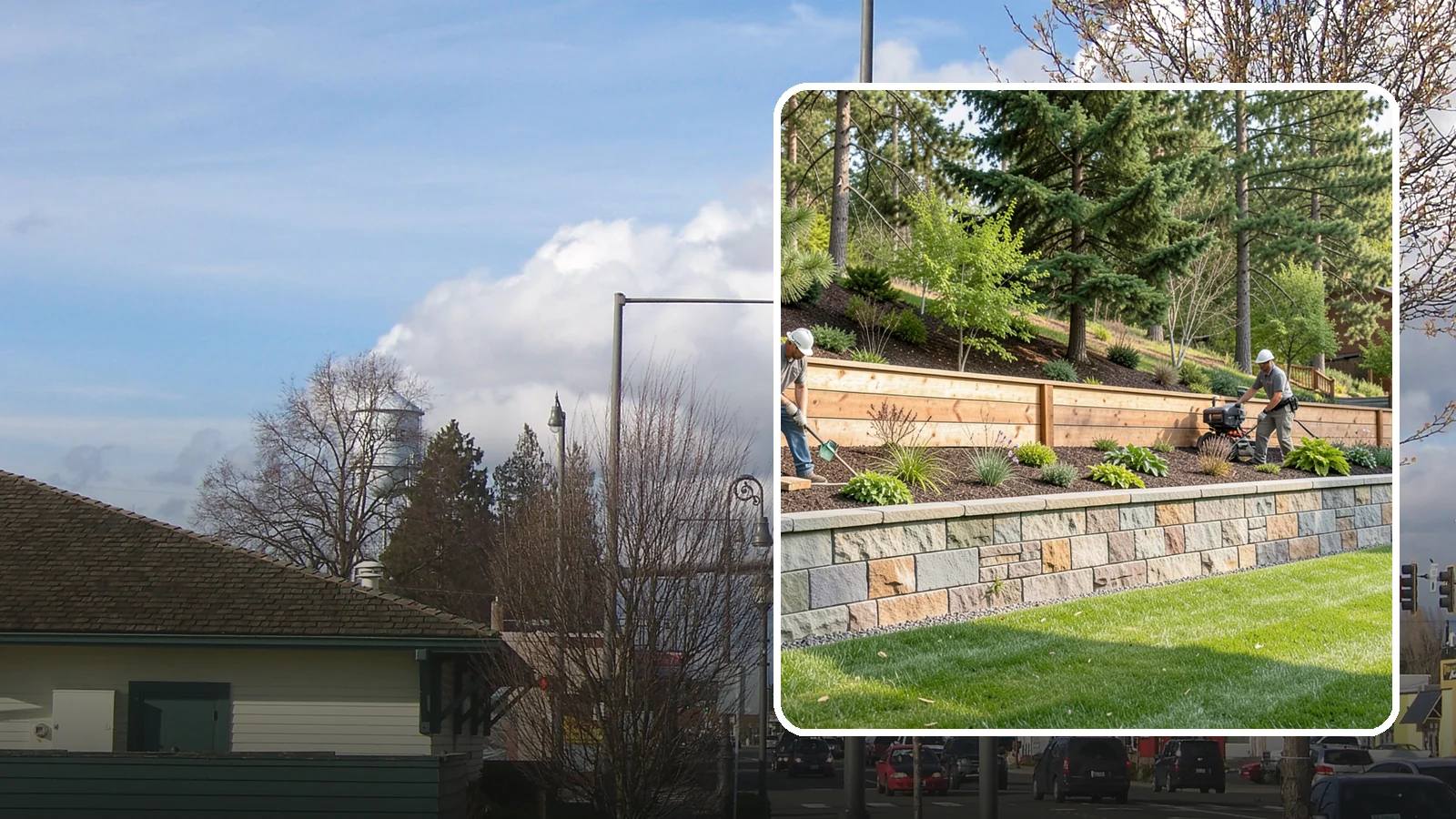 Timber Retaining Wall in Marysville, Snohomish County, WA - A warm, budget-friendly wall built from pressure-treated timbers, well suited to short and mid-height slopes in Northwest yards.