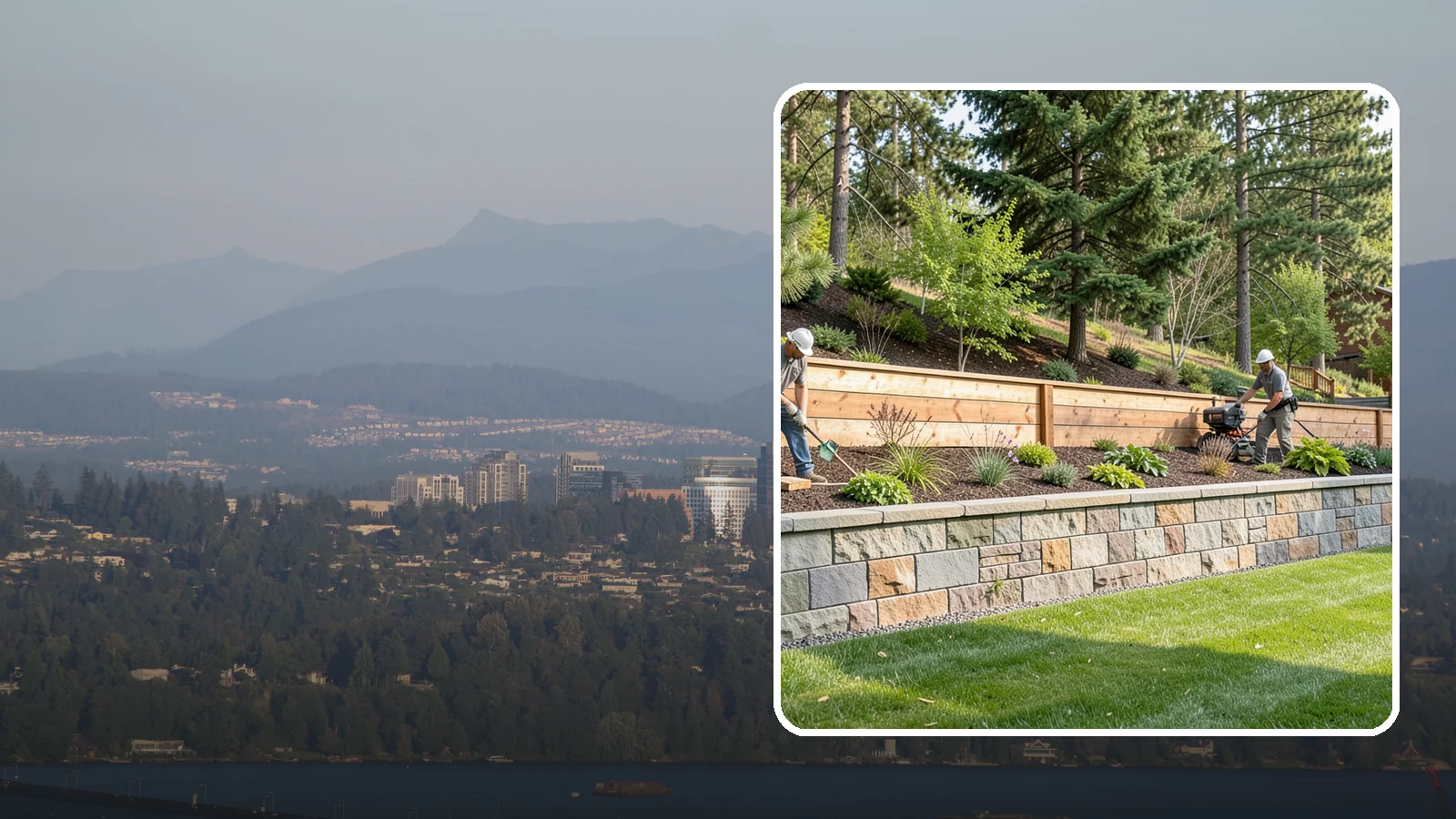 Timber Retaining Wall in Medina, King County, WA - A warm, budget-friendly wall built from pressure-treated timbers, well suited to short and mid-height slopes in Northwest yards.
