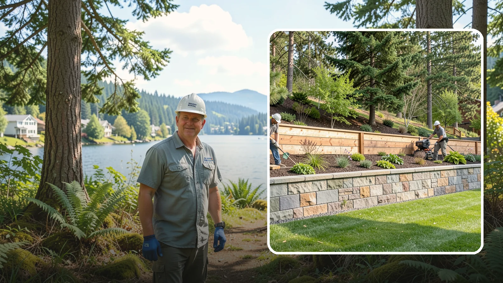 Timber Retaining Wall in Milton, King County, WA - A warm, budget-friendly wall built from pressure-treated timbers, well suited to short and mid-height slopes in Northwest yards.