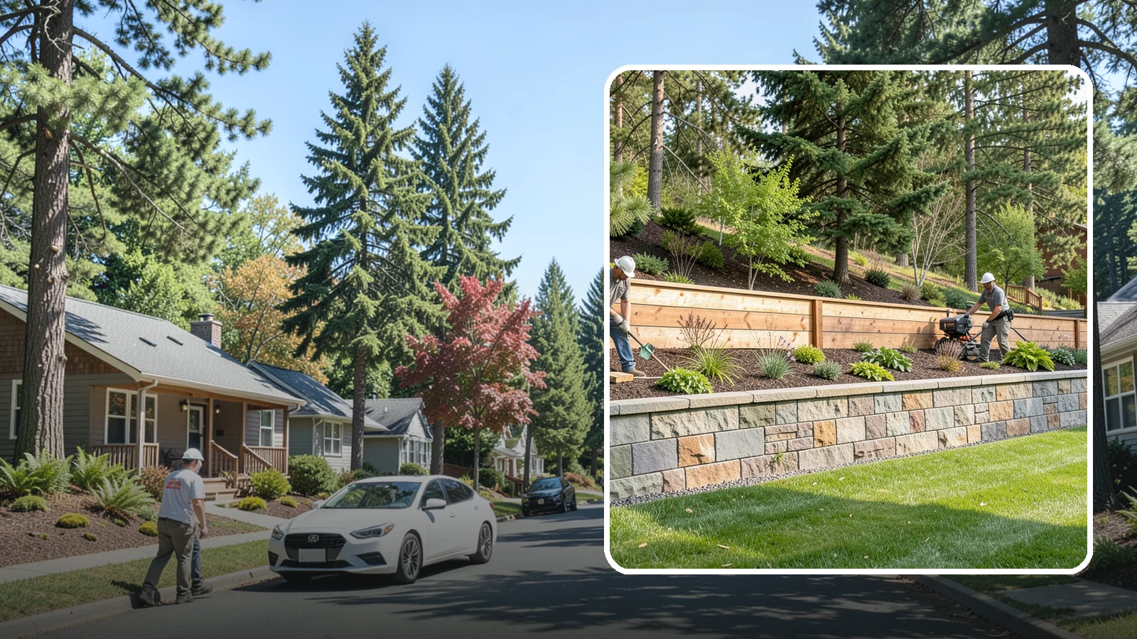 Timber Retaining Wall in Orting, Pierce County, WA - A warm, budget-friendly wall built from pressure-treated timbers, well suited to short and mid-height slopes in Northwest yards.