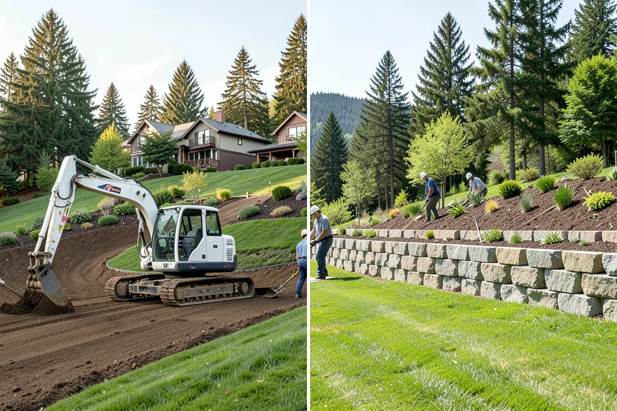 Timber Retaining Wall in Pacific, King County, WA - Excavate and level the base trench