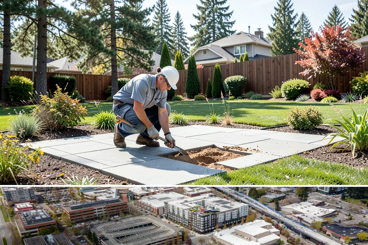 Timber Retaining Wall in Redmond, King County, WA - Best built in the drier months of late spring through early fall so timbers seat well and backfill compacts in Puget Sound soils.