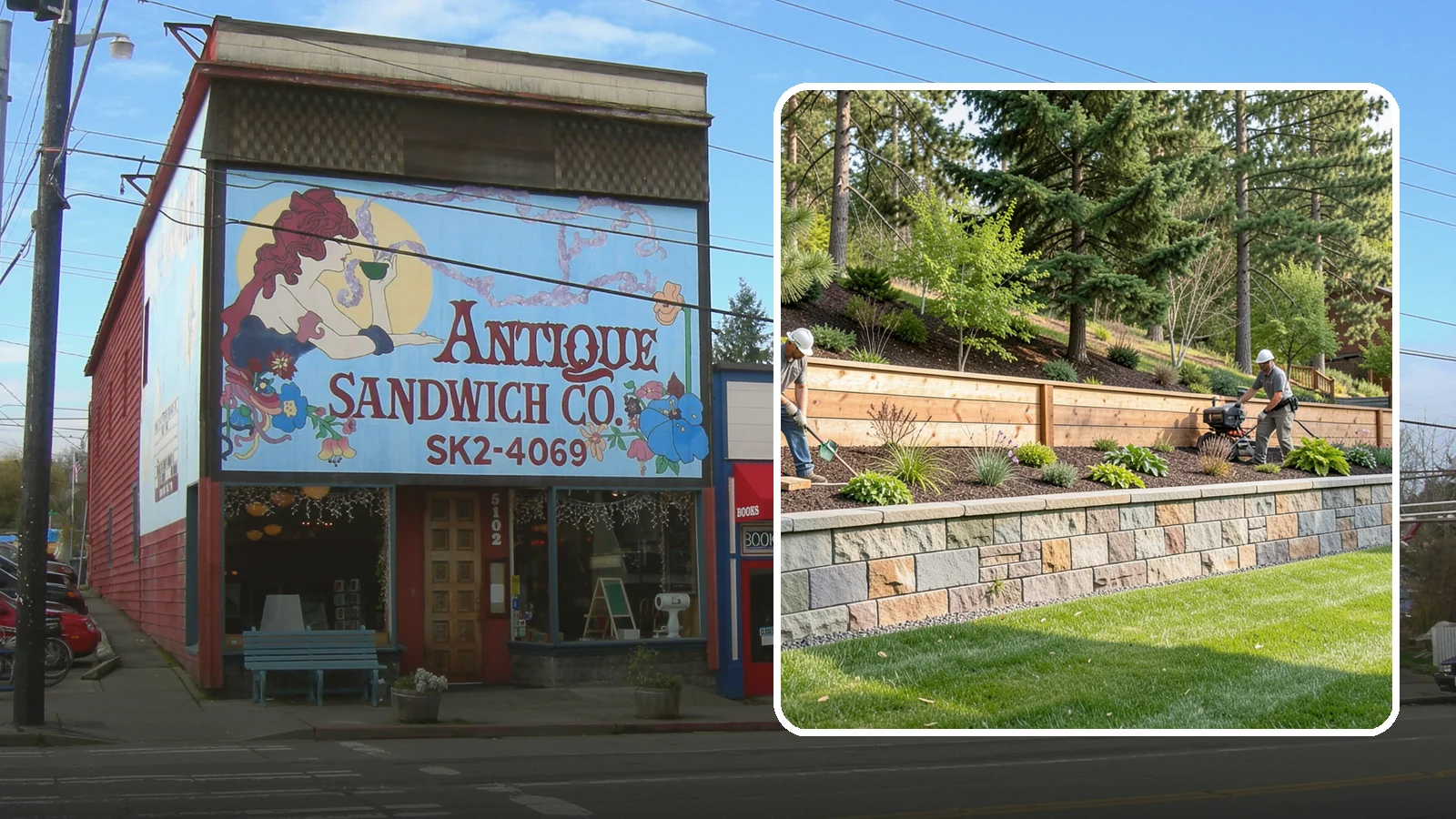 Timber Retaining Wall in Ruston, Pierce County, WA - A warm, budget-friendly wall built from pressure-treated timbers, well suited to short and mid-height slopes in Northwest yards.