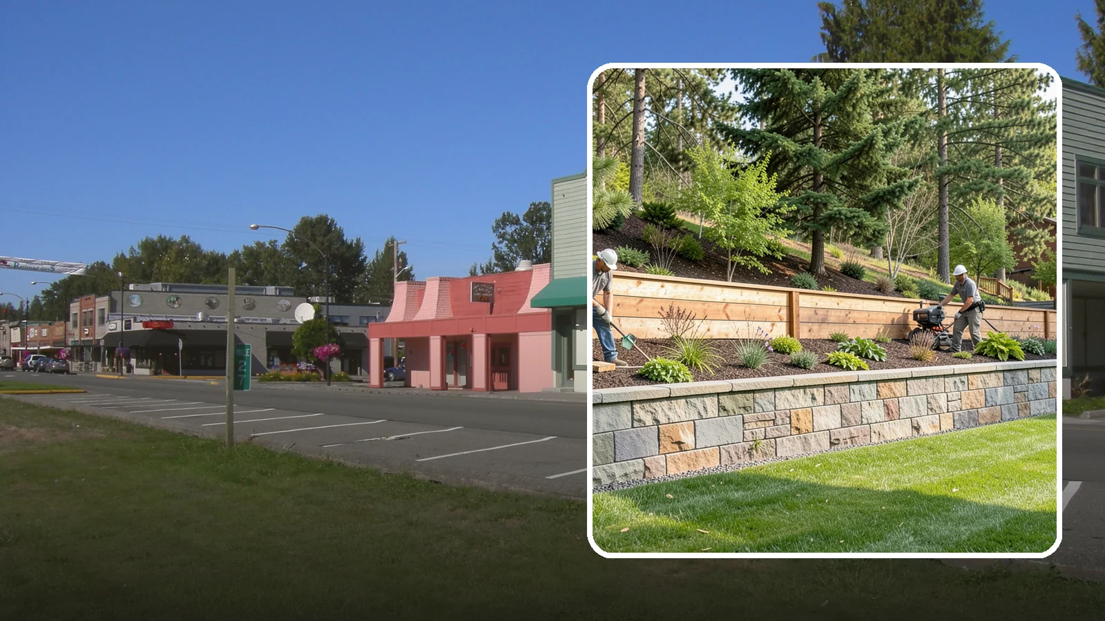 Timber Retaining Wall in Snoqualmie, King County, WA - A warm, budget-friendly wall built from pressure-treated timbers, well suited to short and mid-height slopes in Northwest yards.