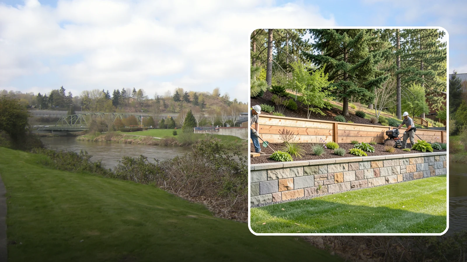 Timber Retaining Wall in Tukwila, King County, WA - A warm, budget-friendly wall built from pressure-treated timbers, well suited to short and mid-height slopes in Northwest yards.