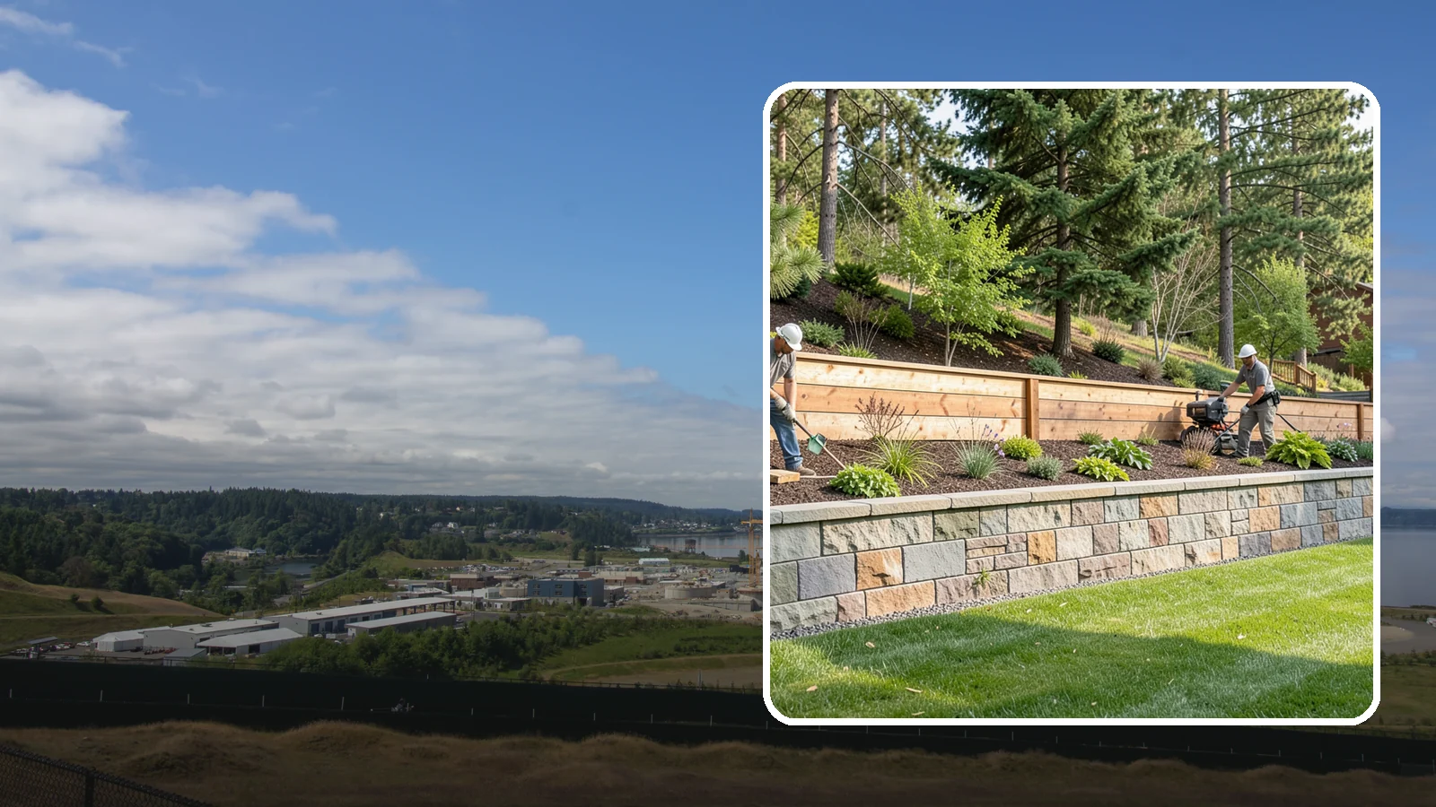 Timber Retaining Wall in University Place, Pierce County, WA - A warm, budget-friendly wall built from pressure-treated timbers, well suited to short and mid-height slopes in Northwest yards.