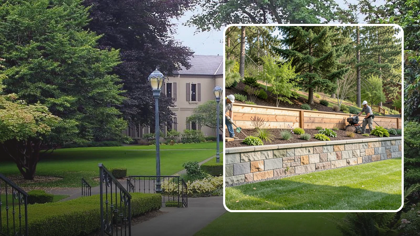 Timber Retaining Wall in Woodinville, King County, WA - A warm, budget-friendly wall built from pressure-treated timbers, well suited to short and mid-height slopes in Northwest yards.