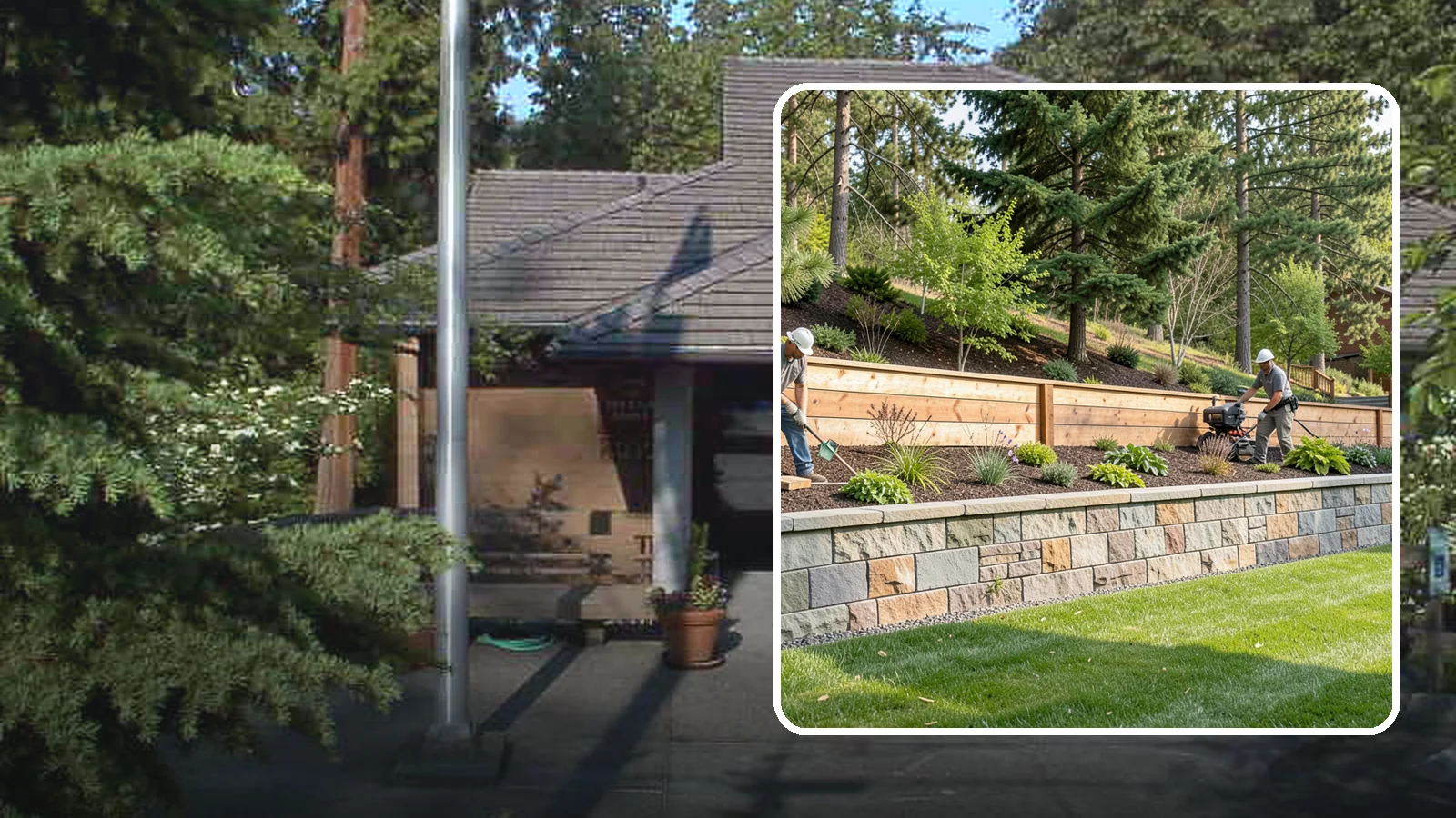 Timber Retaining Wall in Yarrow Point, King County, WA - A warm, budget-friendly wall built from pressure-treated timbers, well suited to short and mid-height slopes in Northwest yards.