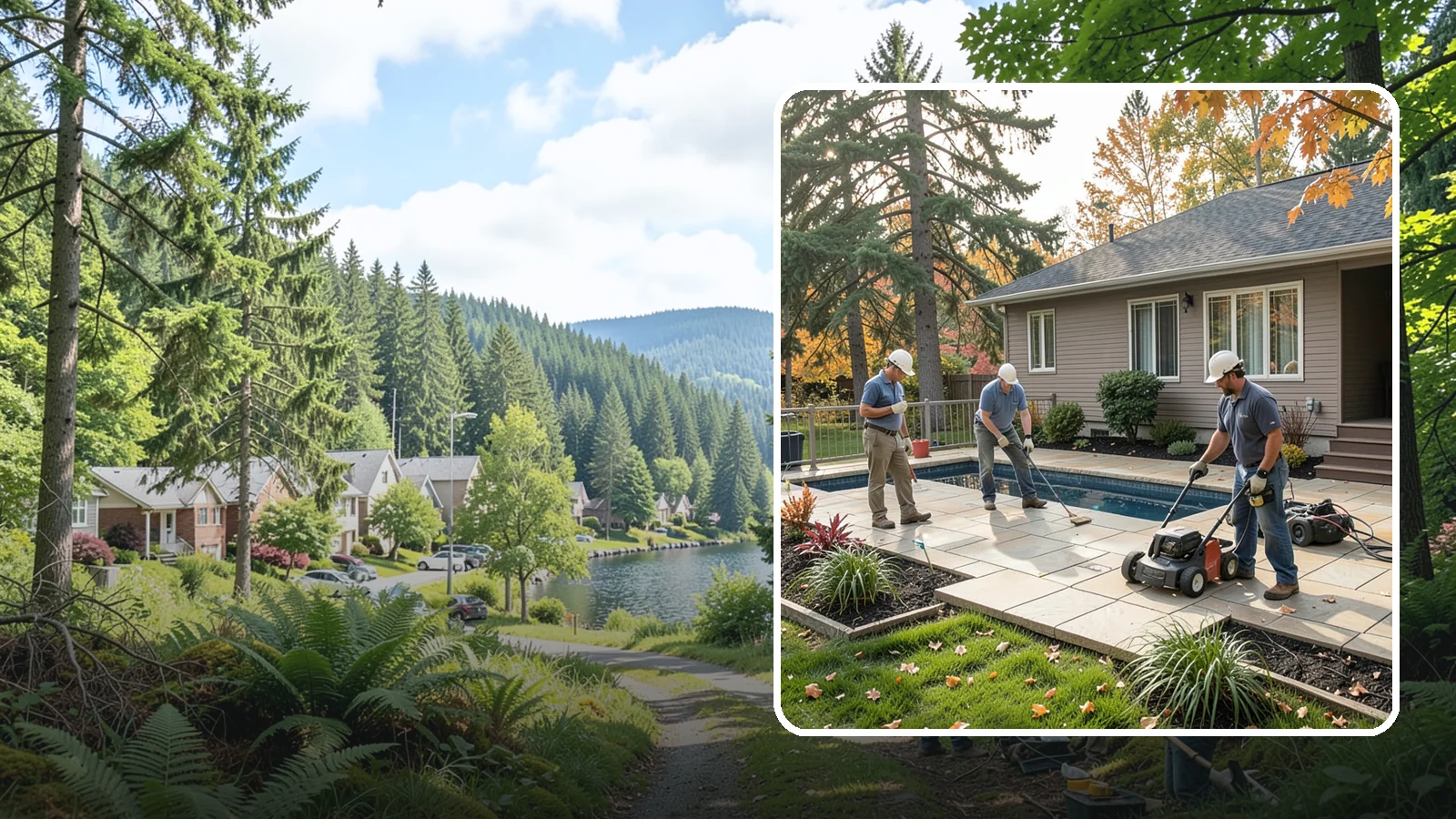 Travertine Paver Installation in Lake Forest Park, King County, WA - Cool, comfortable travertine pavers with a naturally slip-resistant surface, ideal for Northwest pool decks and shaded patios.