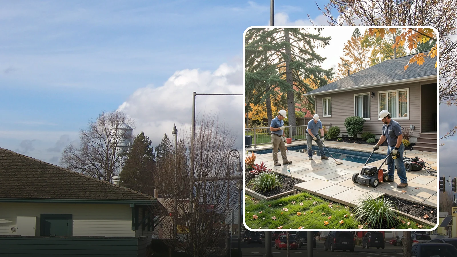 Travertine Paver Installation in Marysville, Snohomish County, WA - Cool, comfortable travertine pavers with a naturally slip-resistant surface, ideal for Northwest pool decks and shaded patios.