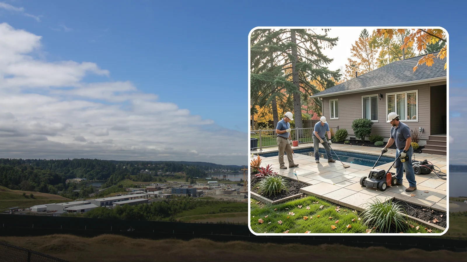 Travertine Paver Installation in University Place, Pierce County, WA - Cool, comfortable travertine pavers with a naturally slip-resistant surface, ideal for Northwest pool decks and shaded patios.