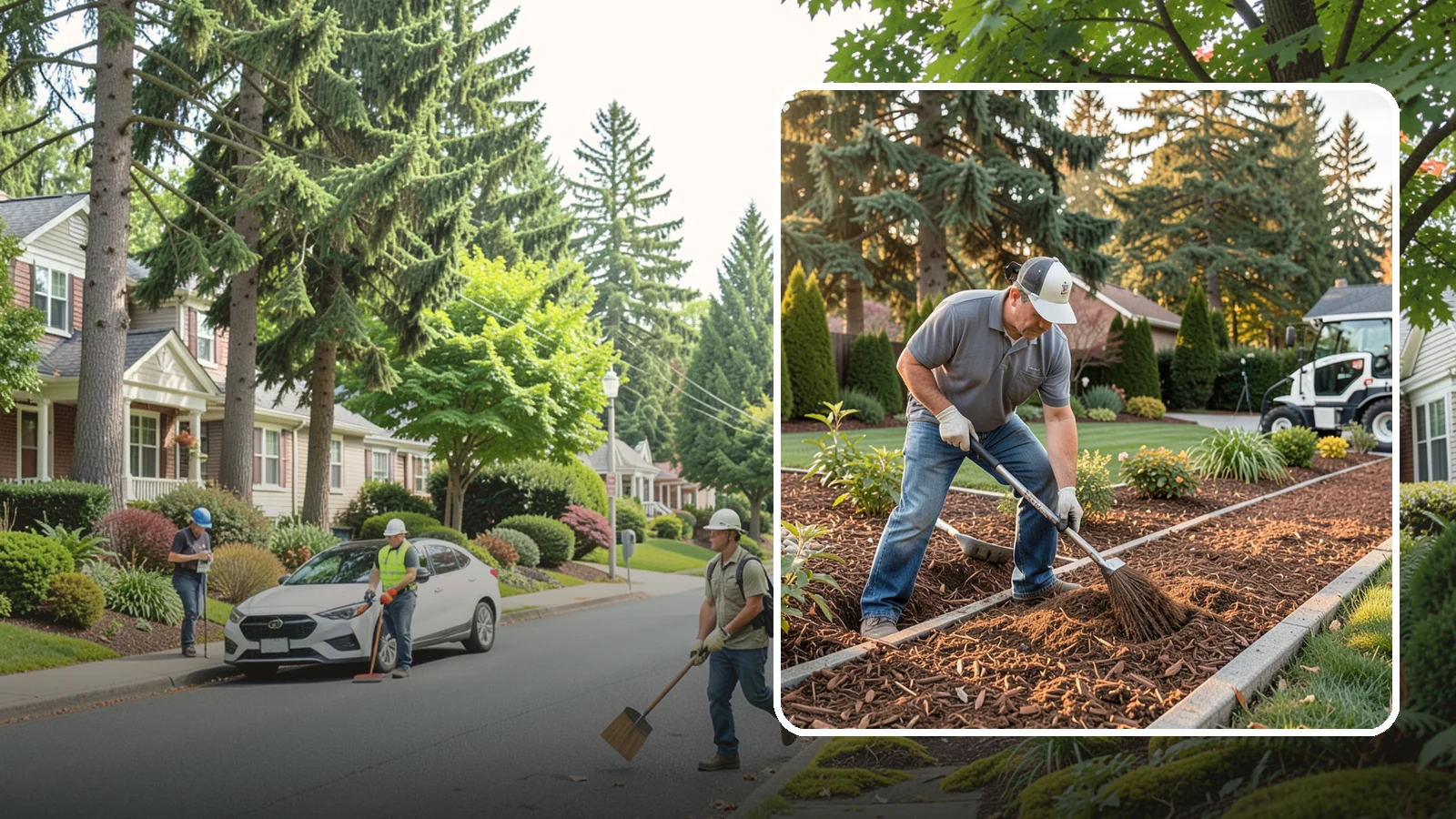 Tree Mulching in Beaux Arts Village, King County, WA - Correct mulching around trees that conserves moisture, feeds the soil, and never smothers the trunk.