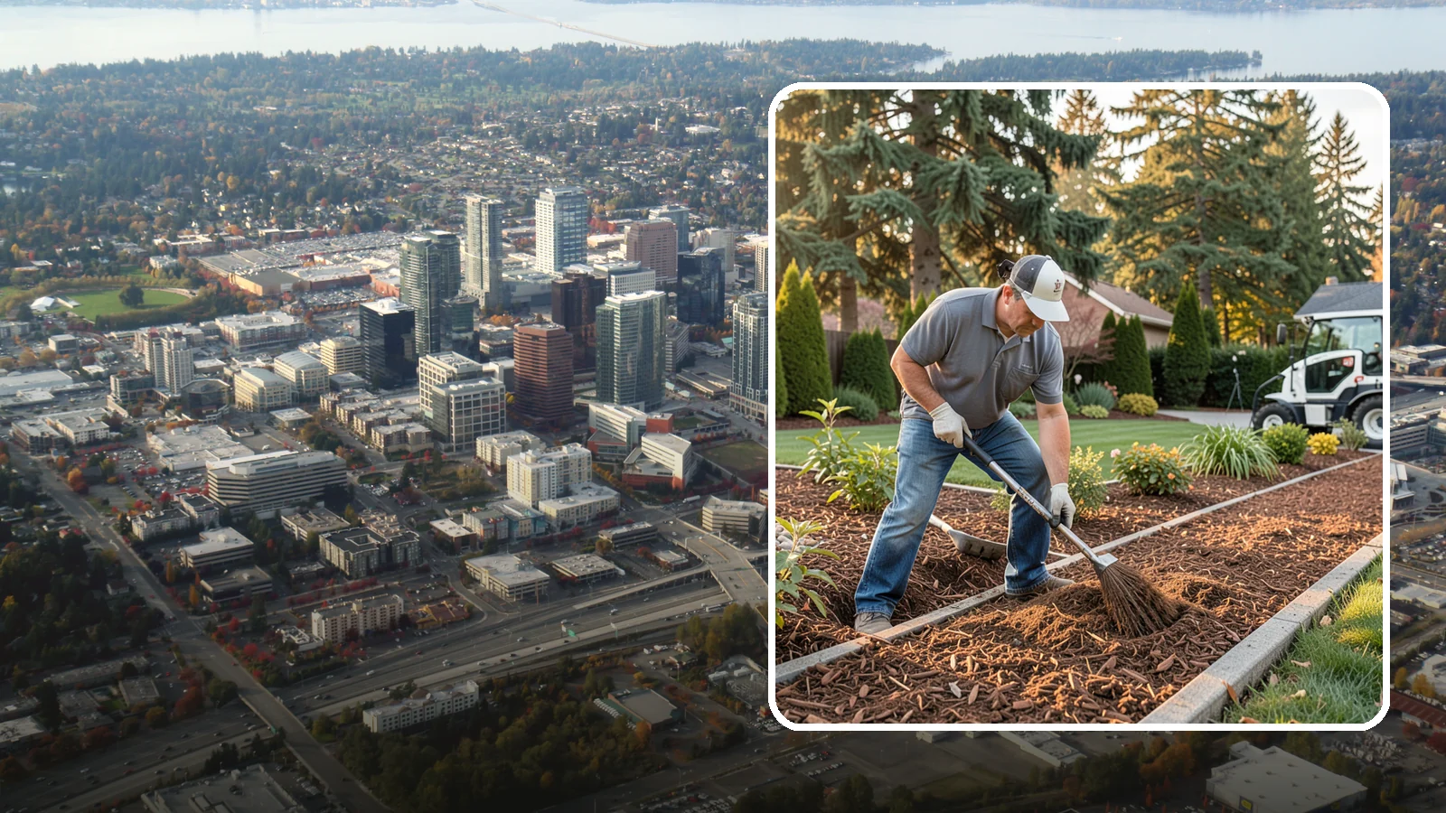 Tree Mulching in Bellevue, King County, WA - Correct mulching around trees that conserves moisture, feeds the soil, and never smothers the trunk.