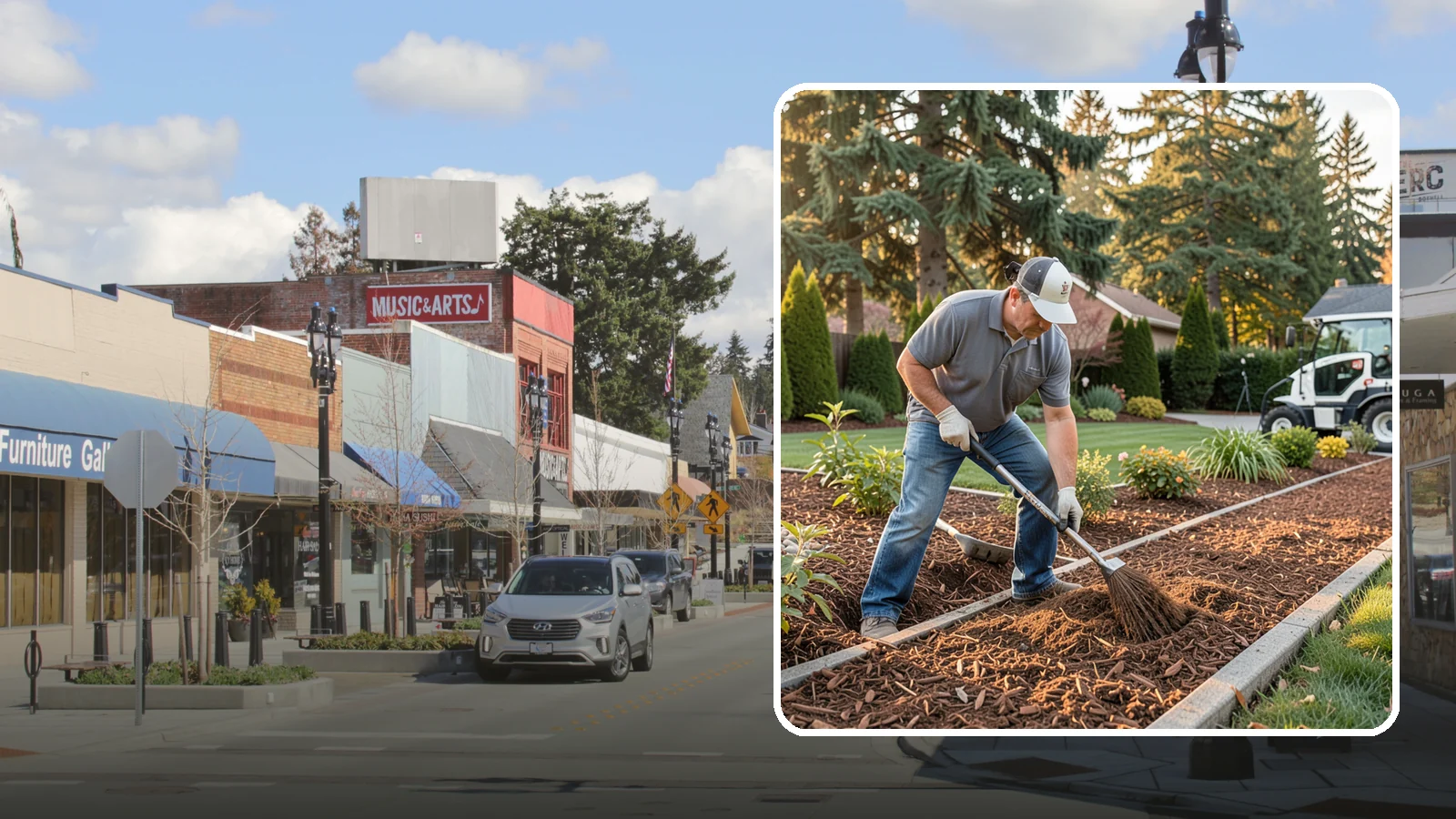 Tree Mulching in Bothell, King County, WA - Correct mulching around trees that conserves moisture, feeds the soil, and never smothers the trunk.