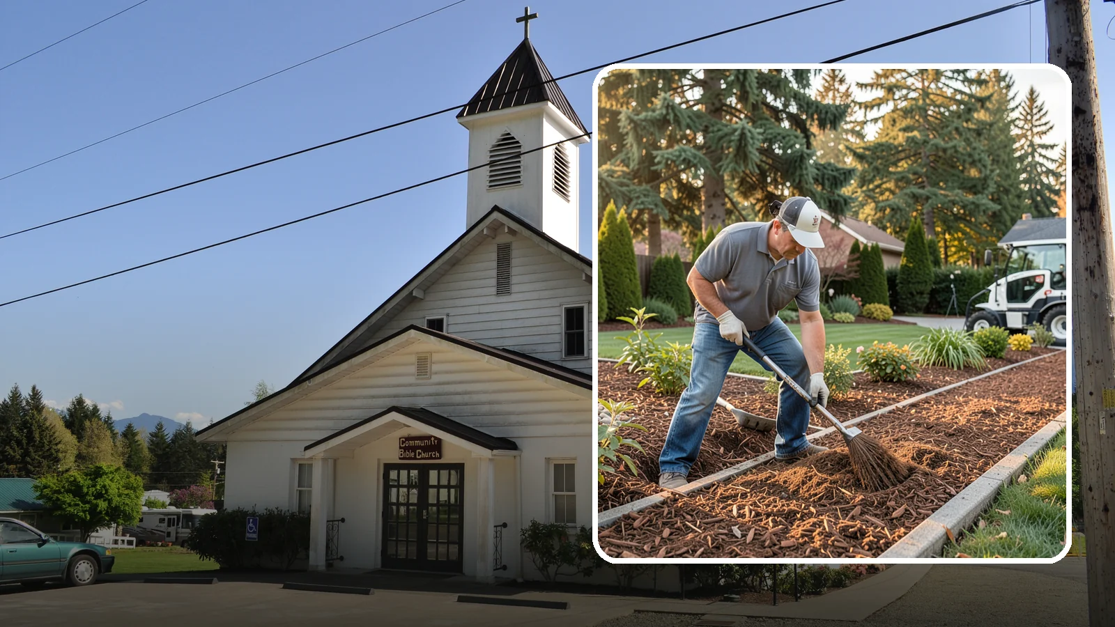 Tree Mulching in Concrete, Skagit County, WA - Correct mulching around trees that conserves moisture, feeds the soil, and never smothers the trunk.