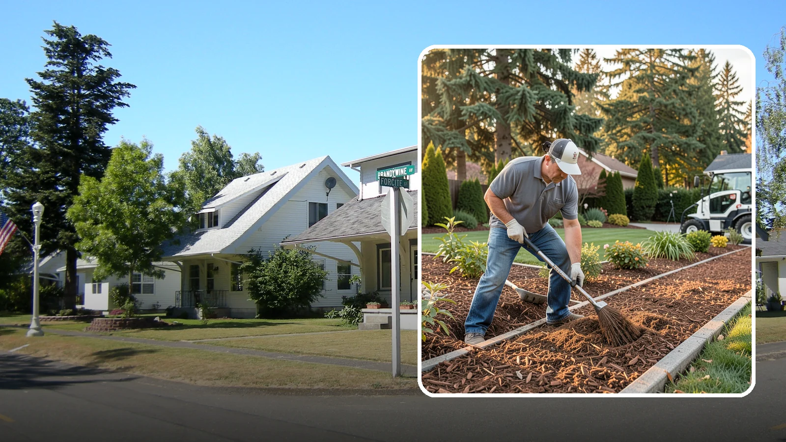 Tree Mulching in DuPont, Pierce County, WA - Correct mulching around trees that conserves moisture, feeds the soil, and never smothers the trunk.