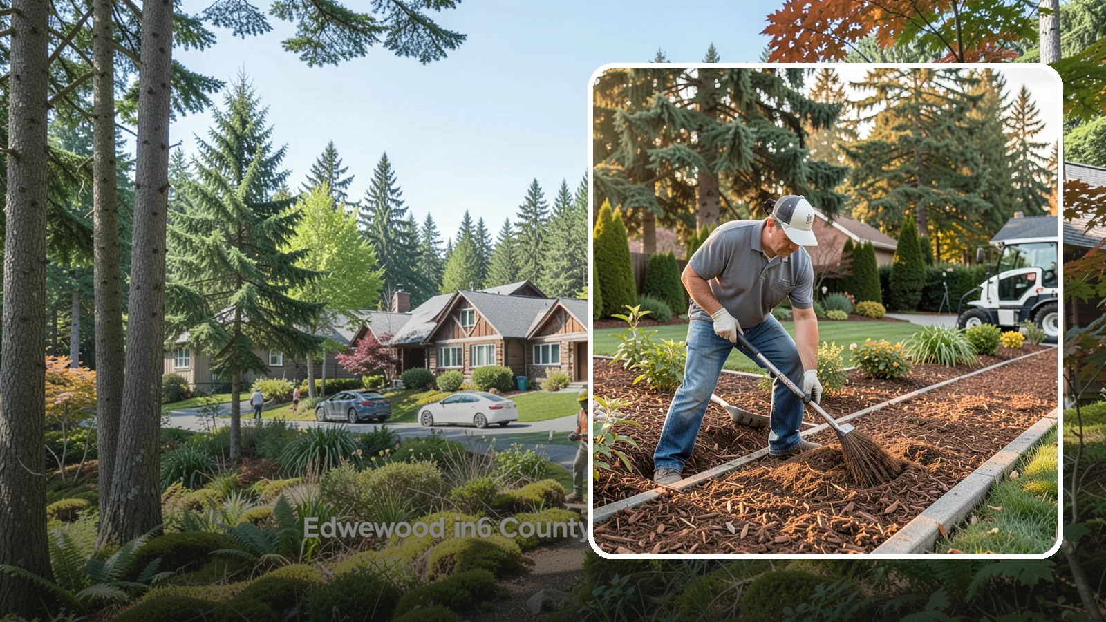 Tree Mulching in Edgewood, Pierce County, WA - Correct mulching around trees that conserves moisture, feeds the soil, and never smothers the trunk.