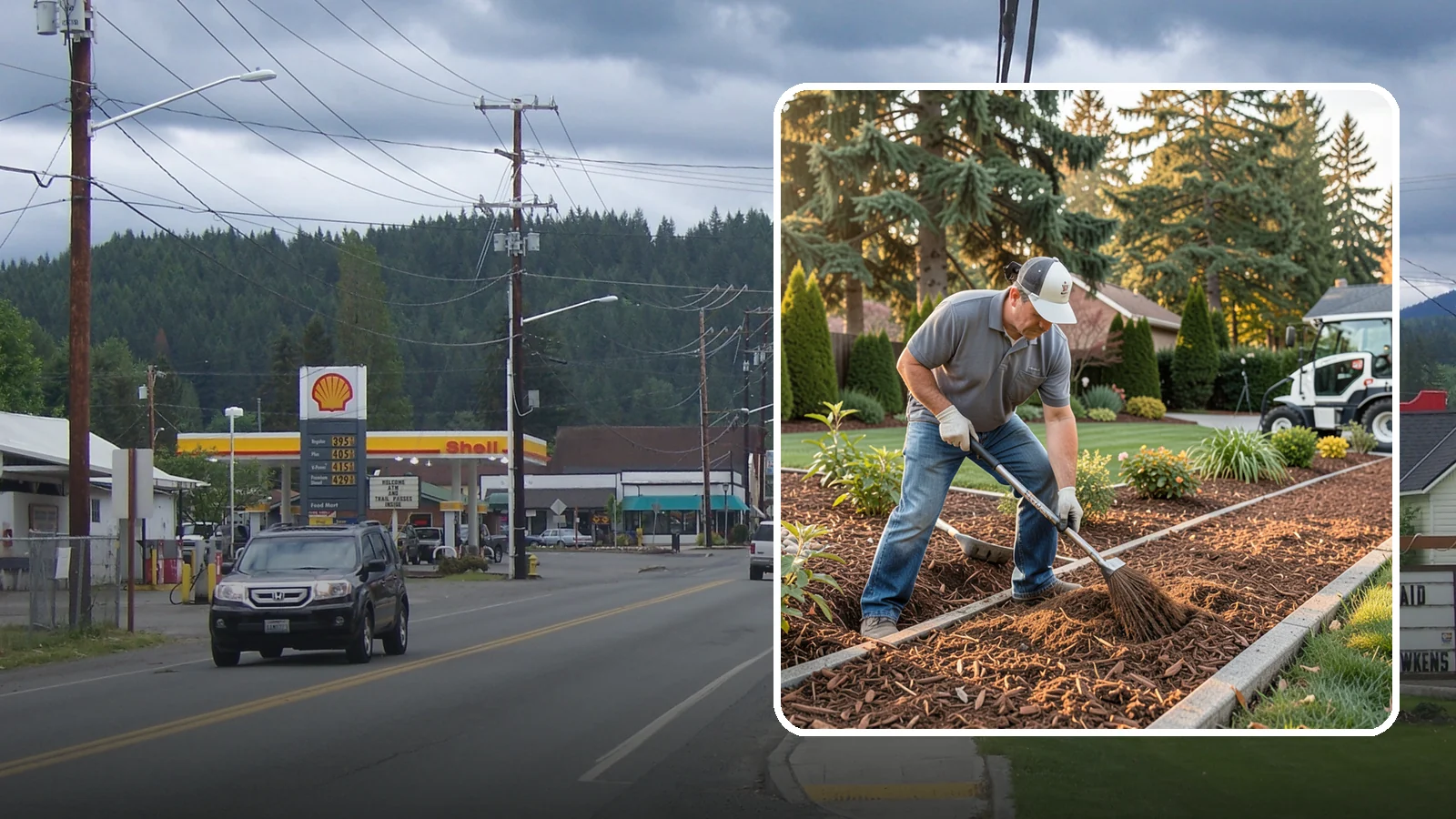 Tree Mulching in Granite Falls, Snohomish County, WA - Correct mulching around trees that conserves moisture, feeds the soil, and never smothers the trunk.