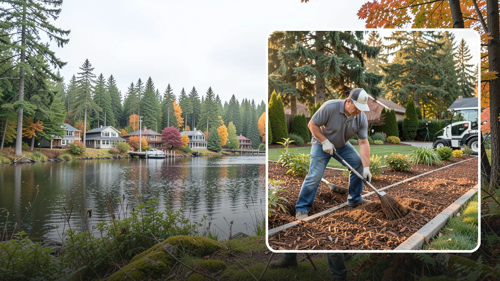 Tree Mulching in La Conner, Skagit County, WA - Correct mulching around trees that conserves moisture, feeds the soil, and never smothers the trunk.