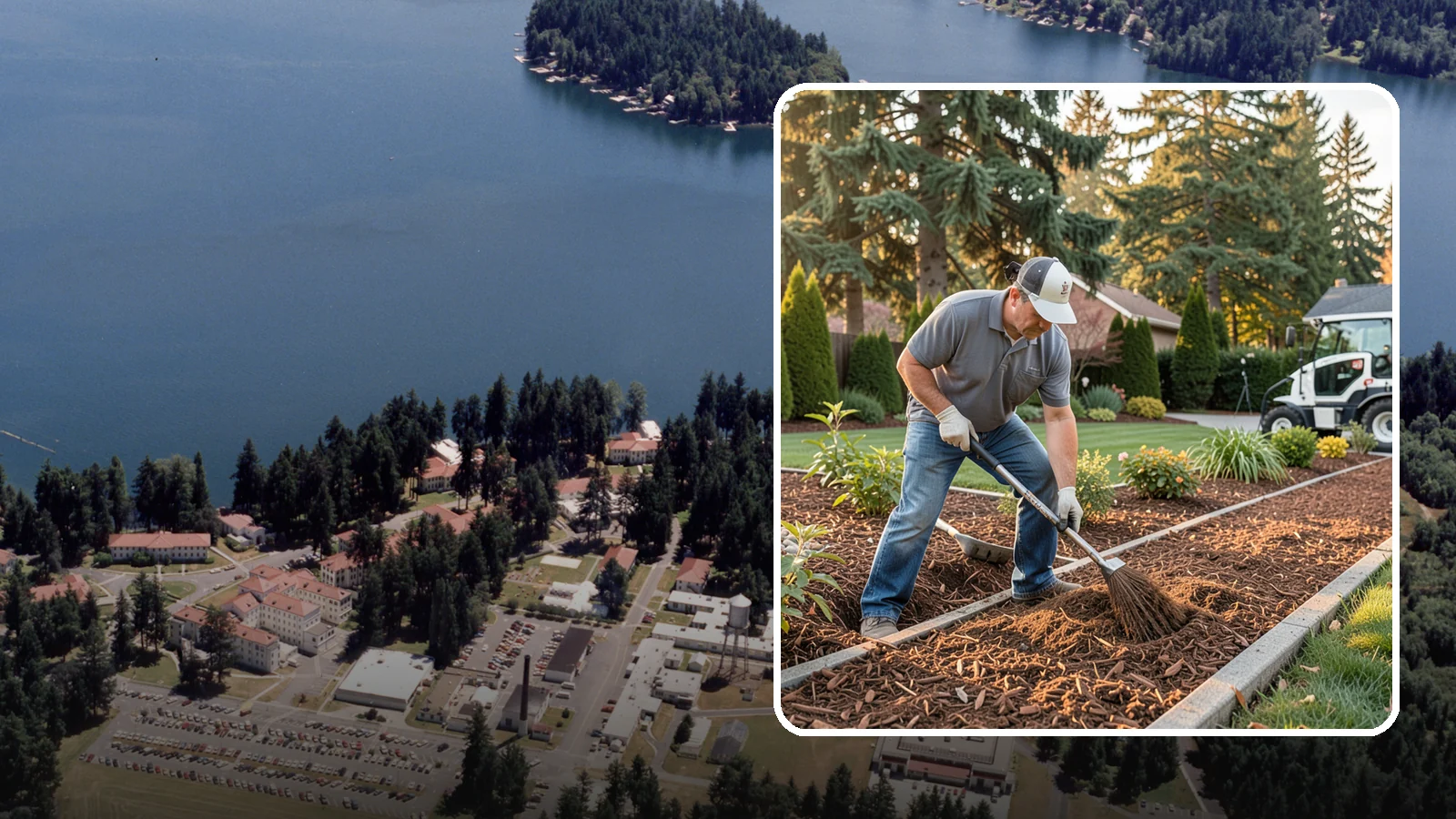 Tree Mulching in Lakewood, Pierce County, WA - Correct mulching around trees that conserves moisture, feeds the soil, and never smothers the trunk.
