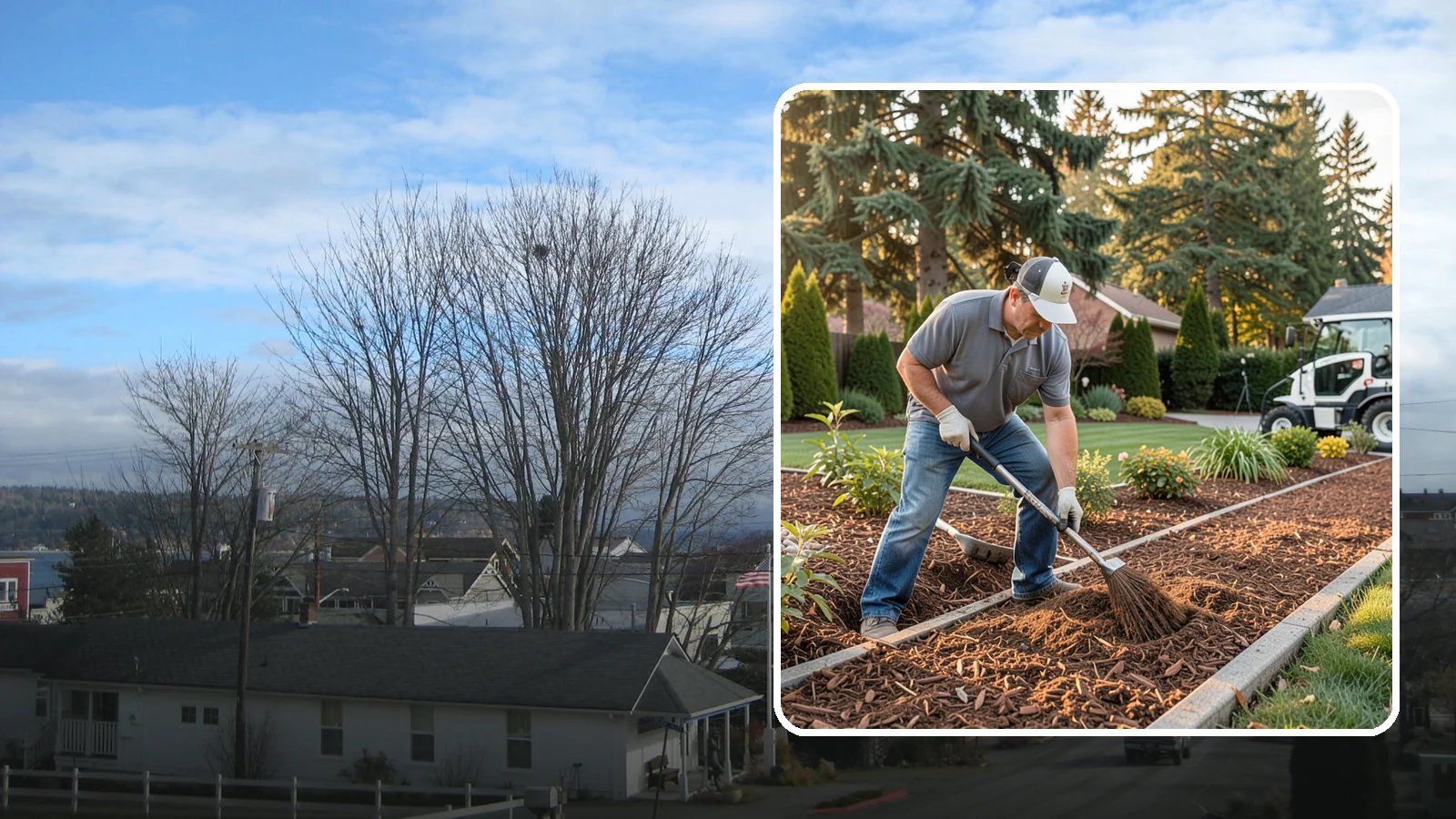 Tree Mulching in Langley, Island County, WA - Correct mulching around trees that conserves moisture, feeds the soil, and never smothers the trunk.