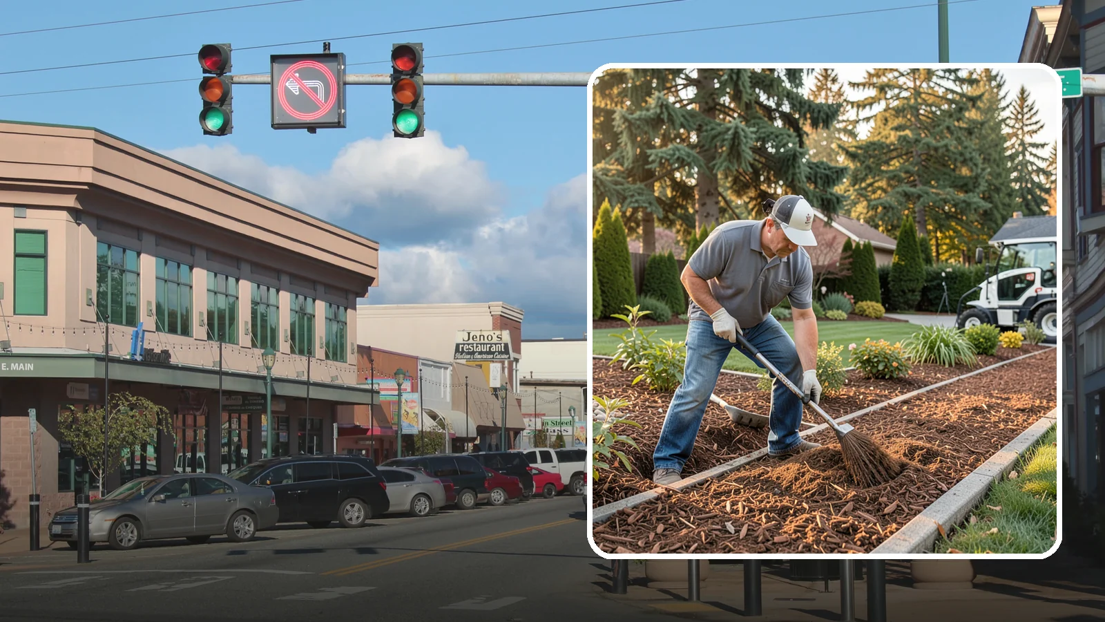 Tree Mulching in Monroe, Snohomish County, WA - Correct mulching around trees that conserves moisture, feeds the soil, and never smothers the trunk.