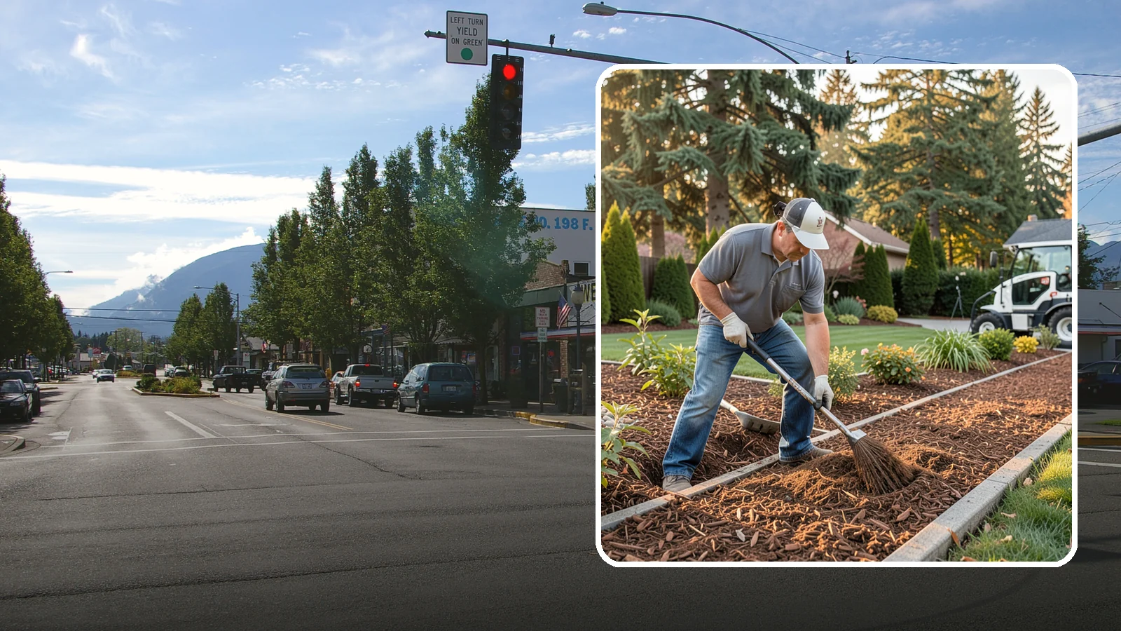 Tree Mulching in North Bend, King County, WA - Correct mulching around trees that conserves moisture, feeds the soil, and never smothers the trunk.