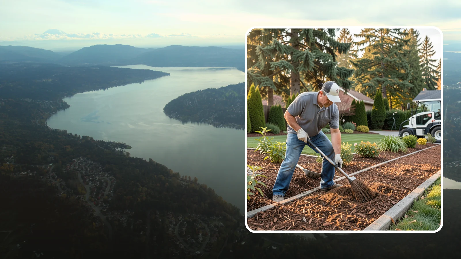 Tree Mulching in Sammamish, King County, WA - Correct mulching around trees that conserves moisture, feeds the soil, and never smothers the trunk.
