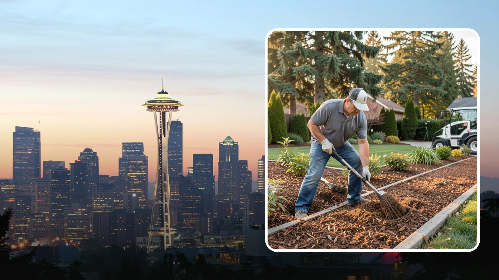 Tree Mulching in Seattle, King County, WA - Correct mulching around trees that conserves moisture, feeds the soil, and never smothers the trunk.