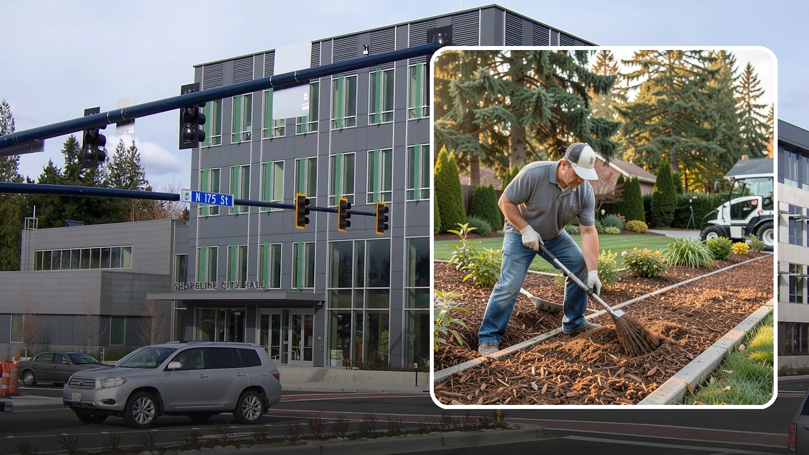 Tree Mulching in Shoreline, King County, WA - Correct mulching around trees that conserves moisture, feeds the soil, and never smothers the trunk.