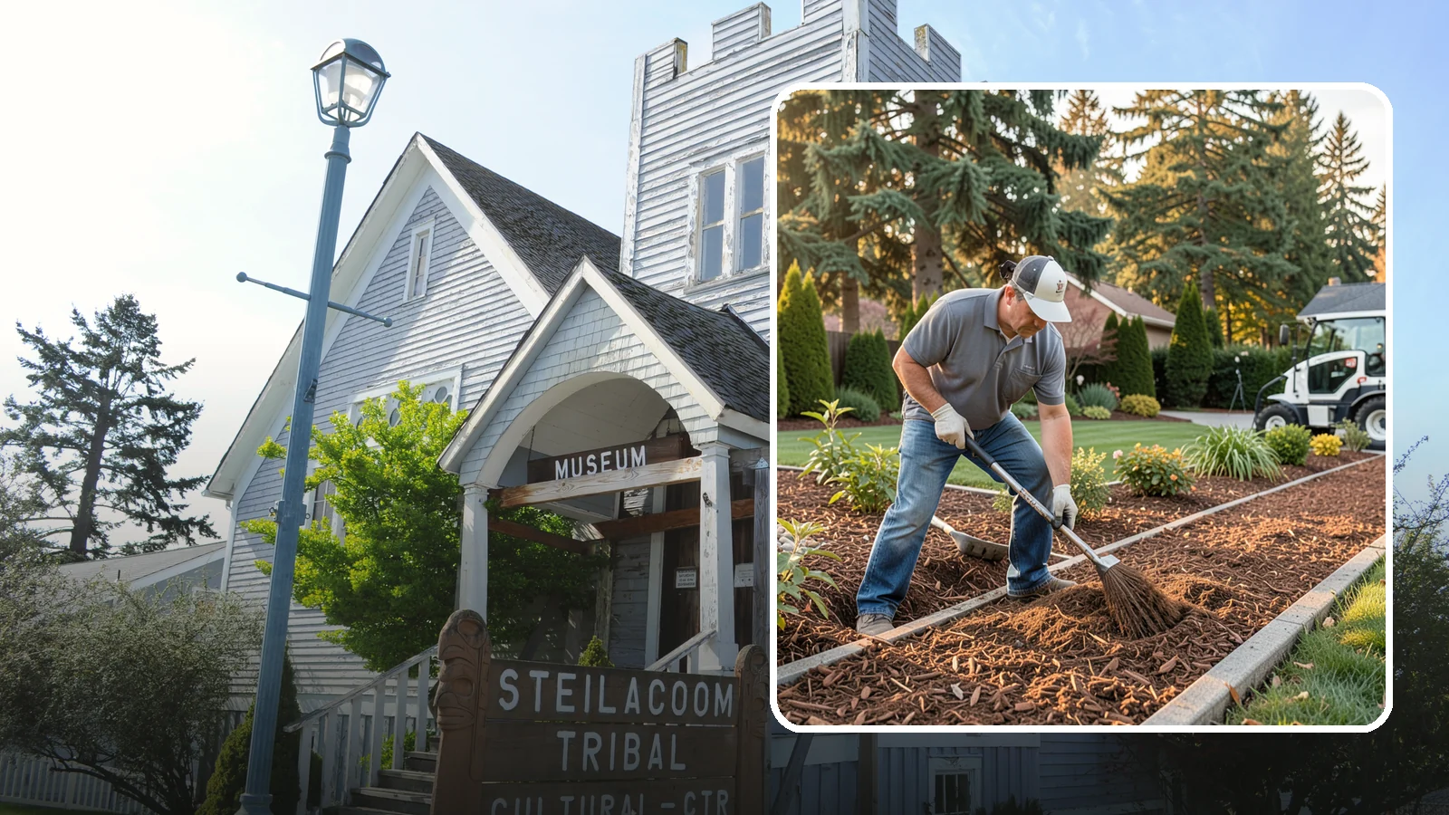 Tree Mulching in Steilacoom, Pierce County, WA - Correct mulching around trees that conserves moisture, feeds the soil, and never smothers the trunk.