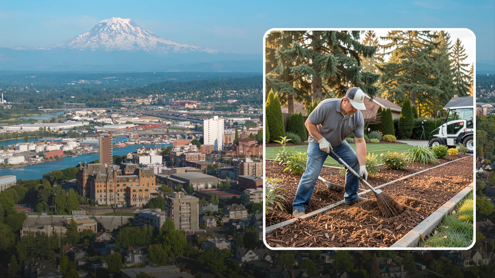 Tree Mulching in Tacoma, Pierce County, WA - Correct mulching around trees that conserves moisture, feeds the soil, and never smothers the trunk.