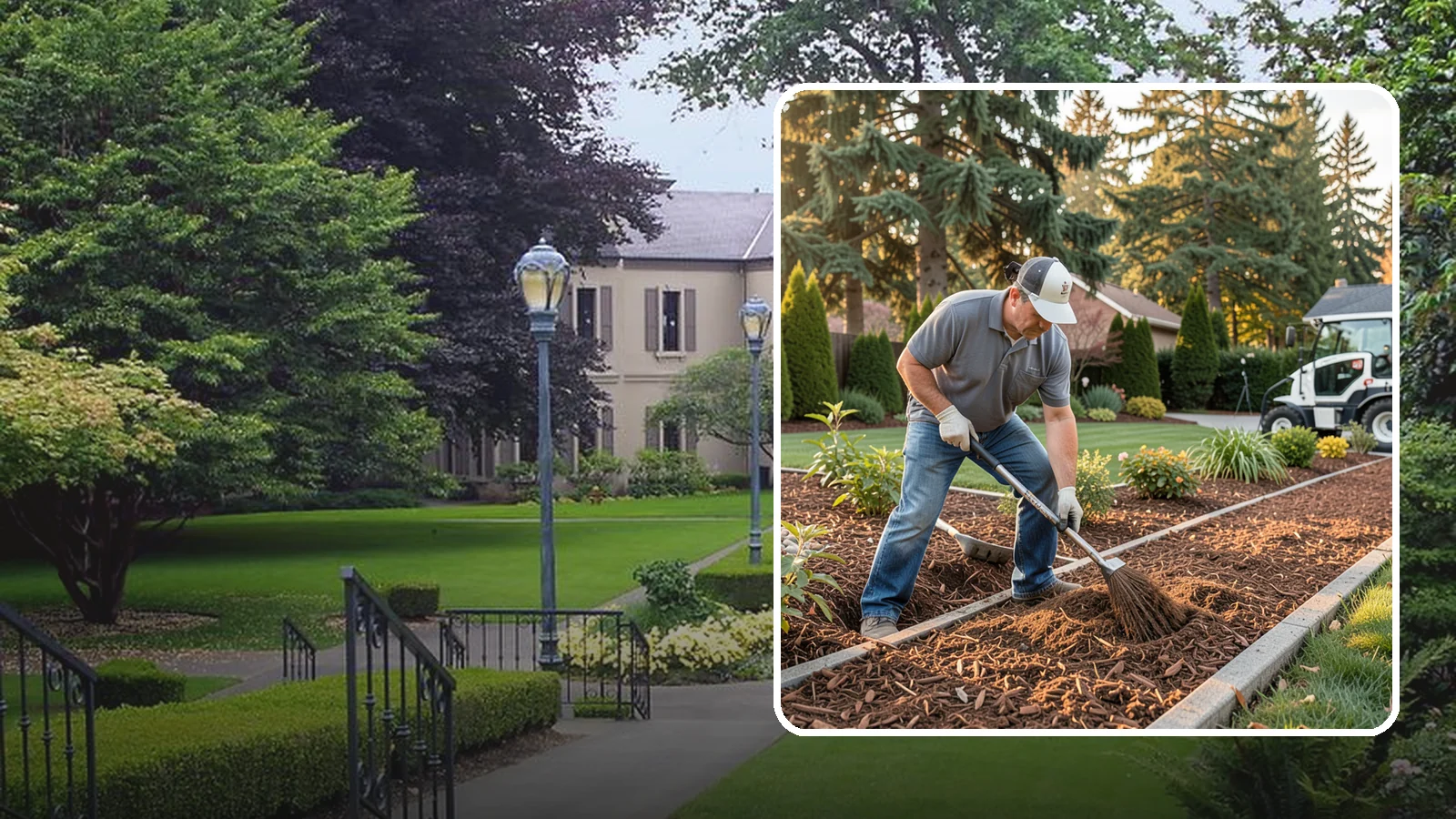 Tree Mulching in Woodinville, King County, WA - Correct mulching around trees that conserves moisture, feeds the soil, and never smothers the trunk.