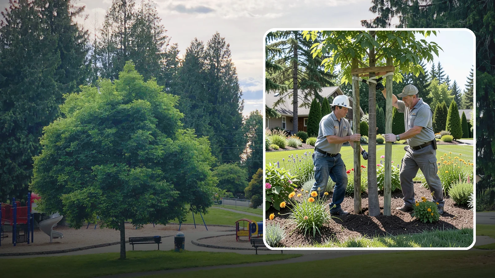 Tree Staking in Bonney Lake, Pierce County, WA - Proper tree staking that steadies new or leaning trees while letting them build real trunk strength.