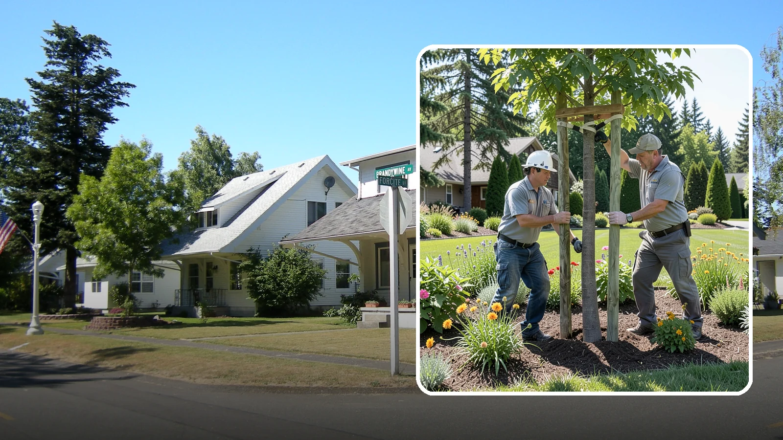 Tree Staking in DuPont, Pierce County, WA - Proper tree staking that steadies new or leaning trees while letting them build real trunk strength.