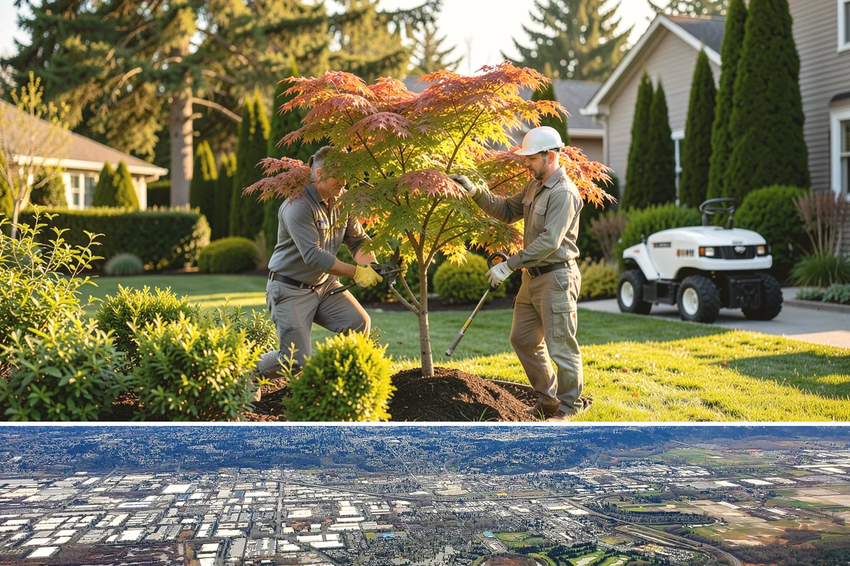 Tree Staking in Kent, King County, WA - Most useful at fall and spring planting and ahead of the wind-driven storm season that sweeps the Sound.