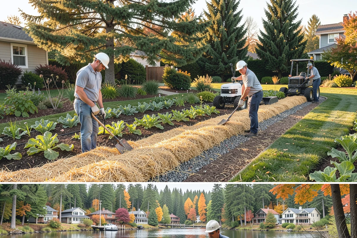 Tree Staking in La Conner, Skagit County, WA - Most useful at fall and spring planting and ahead of the wind-driven storm season that sweeps the Sound.