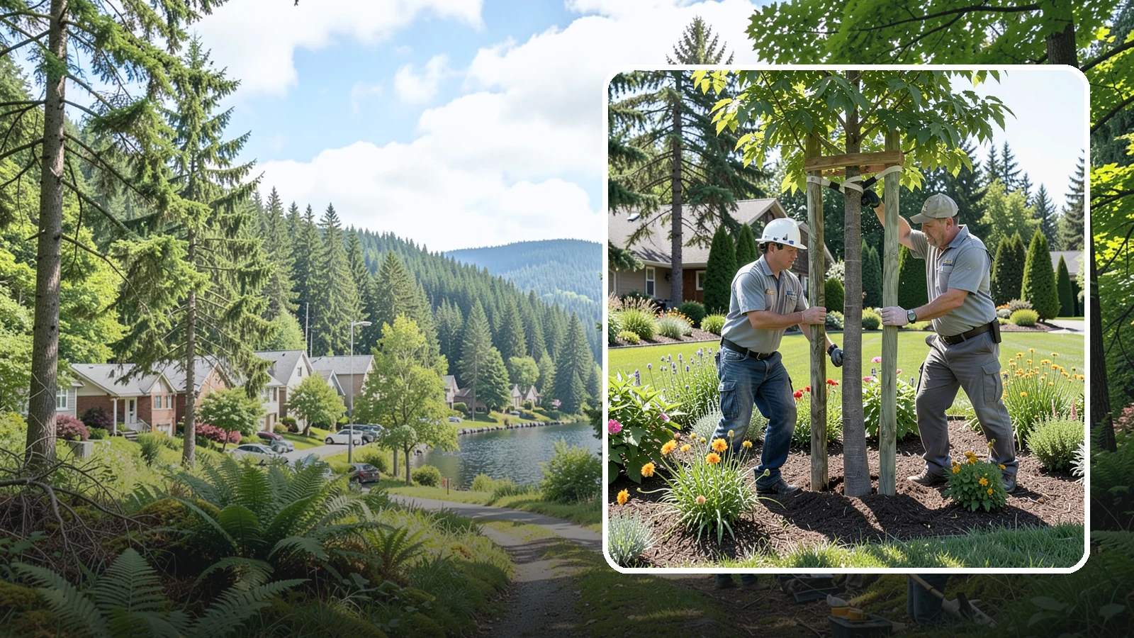 Tree Staking in Lake Forest Park, King County, WA - Proper tree staking that steadies new or leaning trees while letting them build real trunk strength.